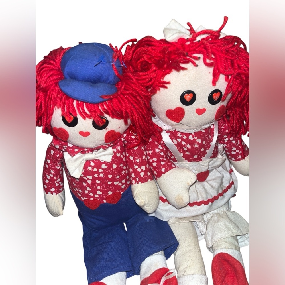 Heart-Themed Rag Doll Pair - Red and White - Picture 3 of 8